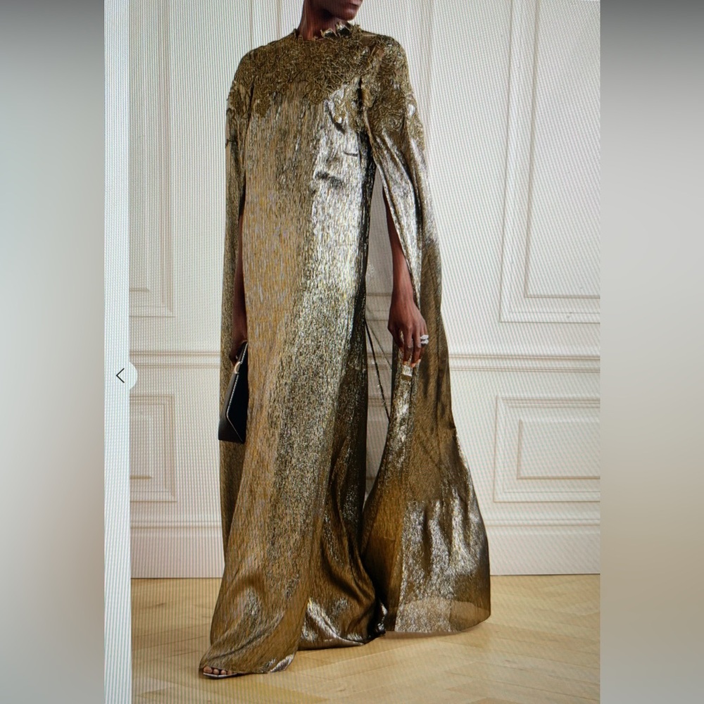 Oscar de la Renta Gold Embroidered Dress